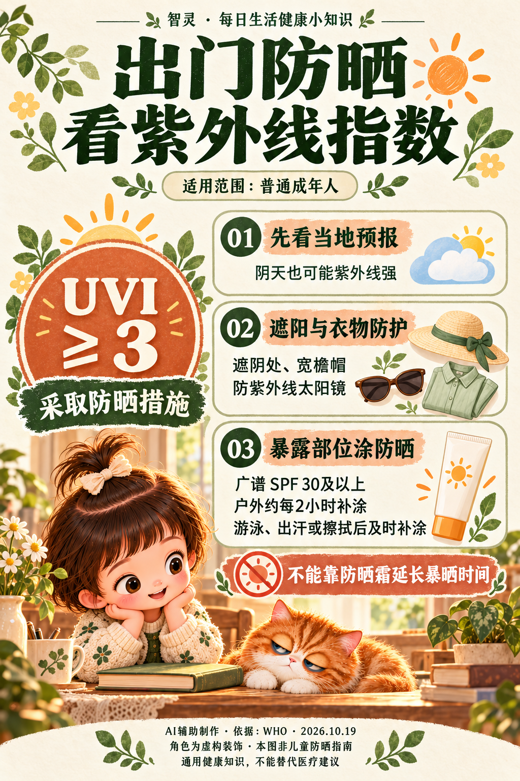 出门防晒,看紫外线指数:普通成年人防晒科普图